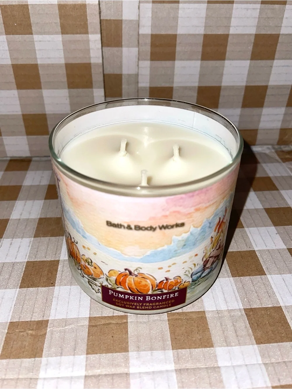 BATH & BODY WORKS PUMPKIN BONFIRE 3 WICK CANDLE